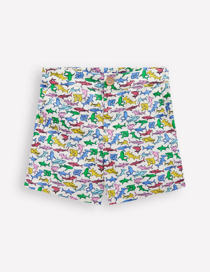 Cotton Linen Shorts-Multi Micro Sharks-1