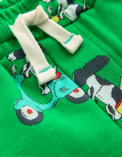 Printed Comfy Shorts-Sapling Green Puppy Scooter