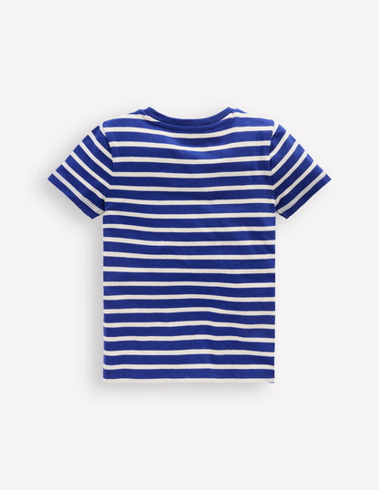 Short Sleeve Appliqué T-shirt-Caribbean Blue Stripe Dog-2