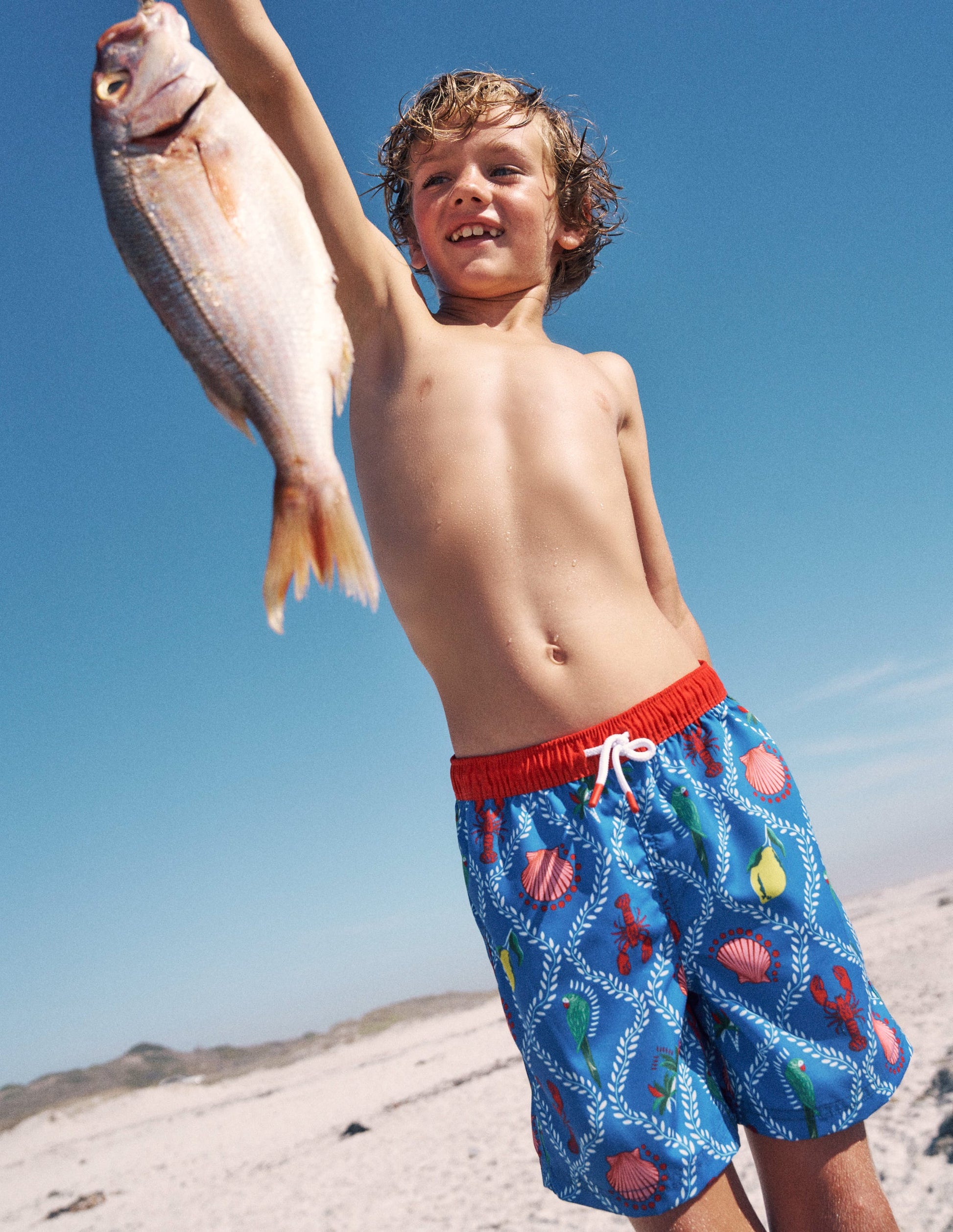 Swim Shorts-Bright Blue Tropical Tile-1