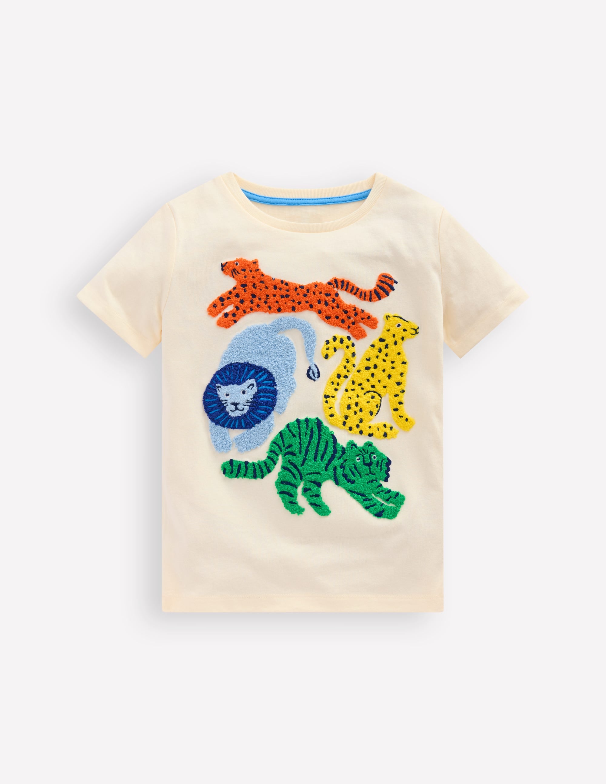 Short Sleeve Bouclé T-shirt-Soft Ivory Big Cats - Image 1