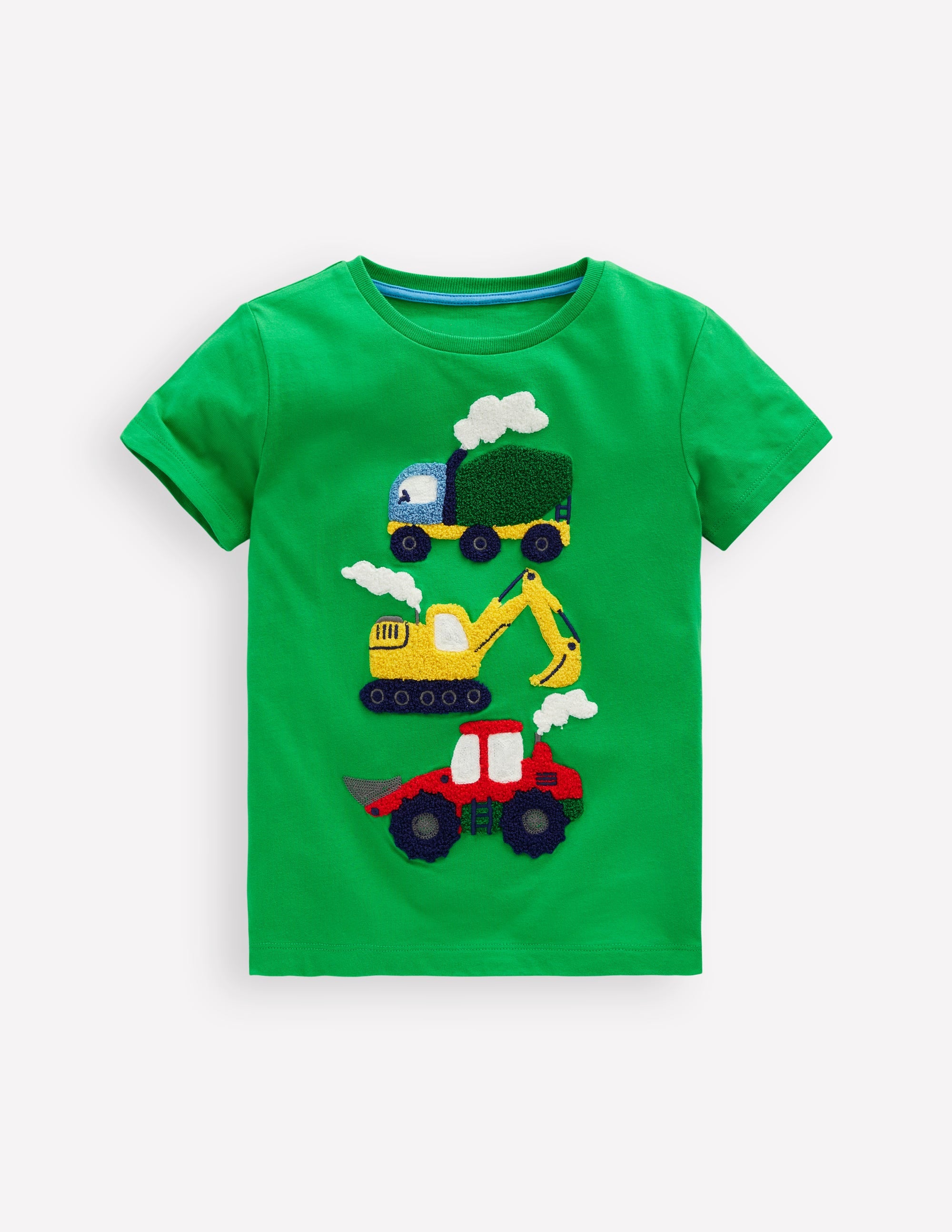 Short Sleeve Bouclé T-shirt-Green Construction Vehicles - Image 1