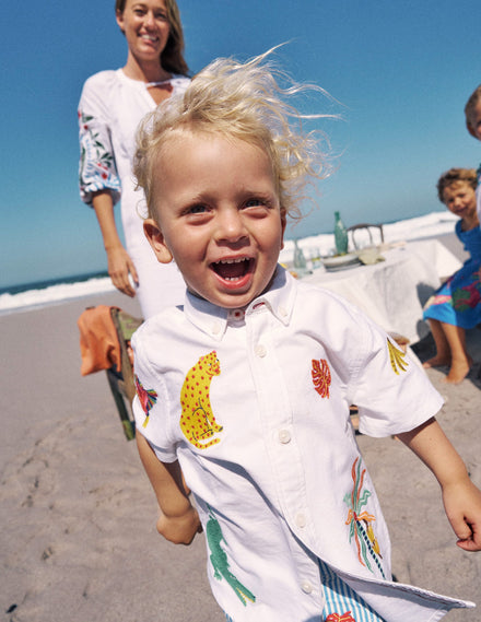 Fun Cotton Shirt-Campanula Jungle Embroidery