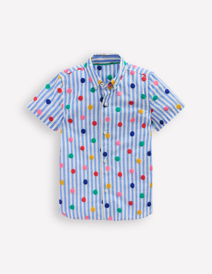 Fun Cotton Shirt-Peacock Plume Blue Spot