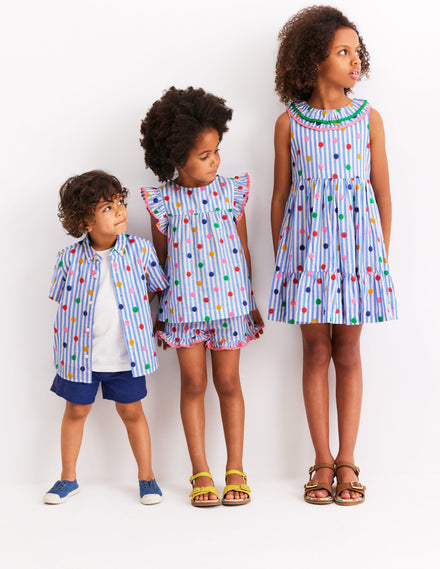 Fun Cotton Shirt-Peacock Plume Blue Spot