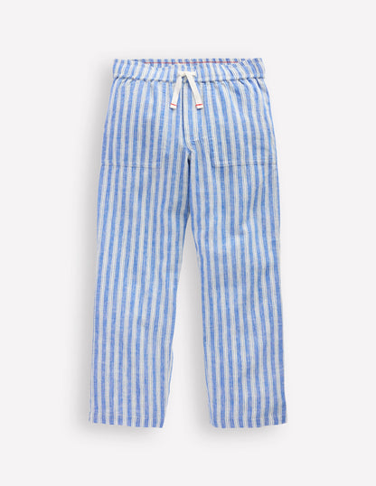 Cotton Linen Pull-on Trouser-Blue Ticking-1