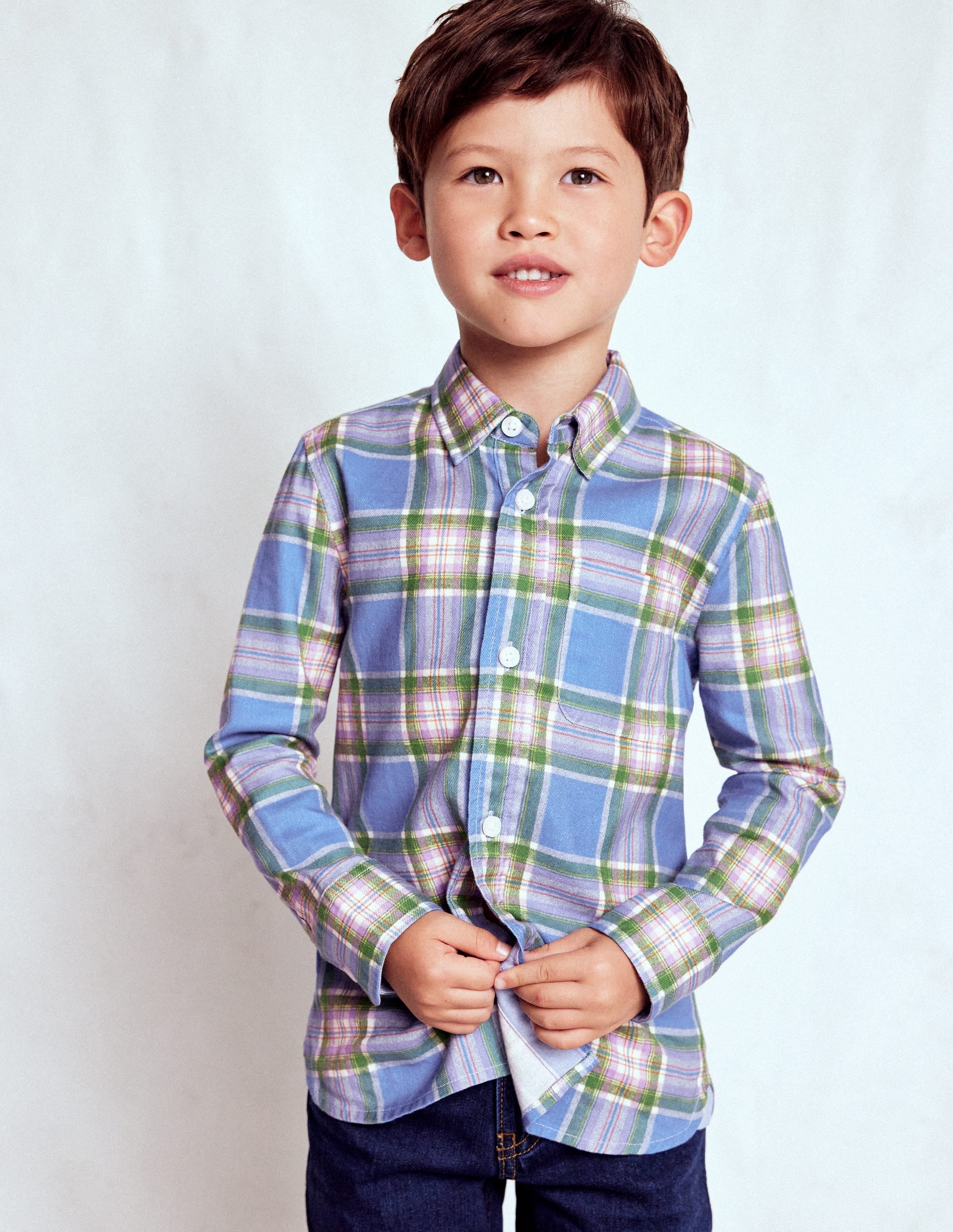 Cosy Cotton Check Shirt-Blue and Purple Check - Image 4