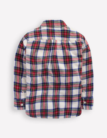 Cosy Cotton Check Shirt-Ivory and Red Check-3