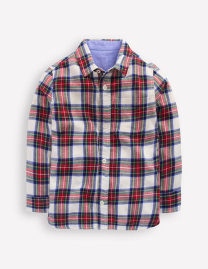 Cosy Cotton Check Shirt-Ivory and Red Check-2