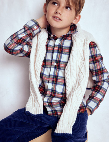 Cosy Cotton Check Shirt-Ivory and Red Check-1