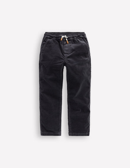 Slim Pull-On Trousers-Charcoal Cord