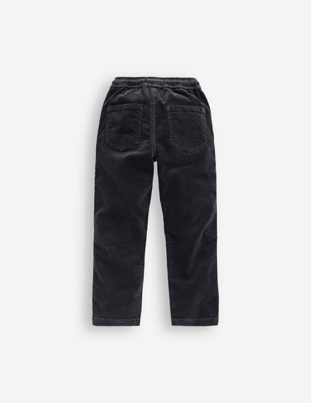 Slim Pull-On Trousers-Charcoal Cord