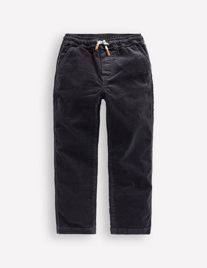Slim Pull-On Trousers-Charcoal Cord-1