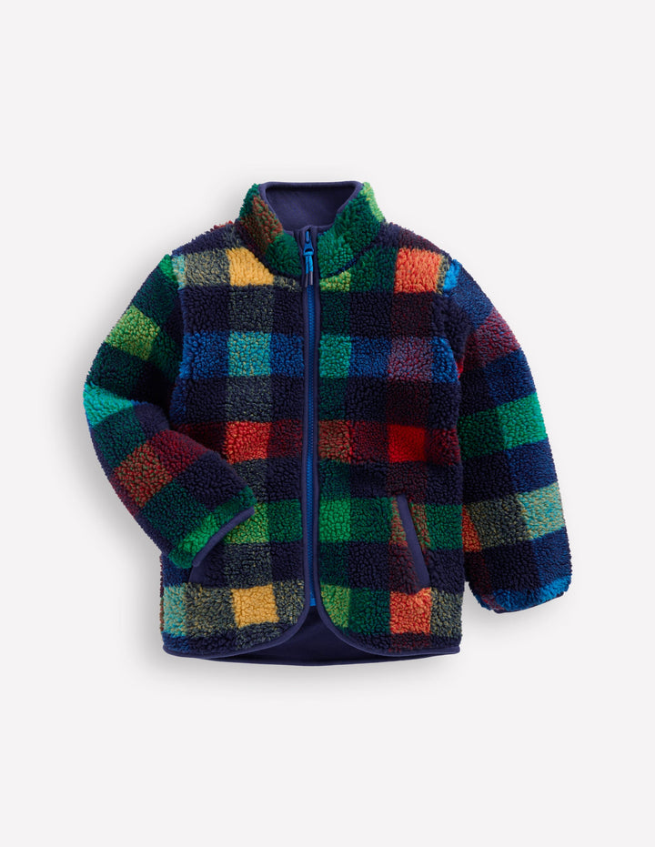 Cosy Borg Jacket-Navy Check