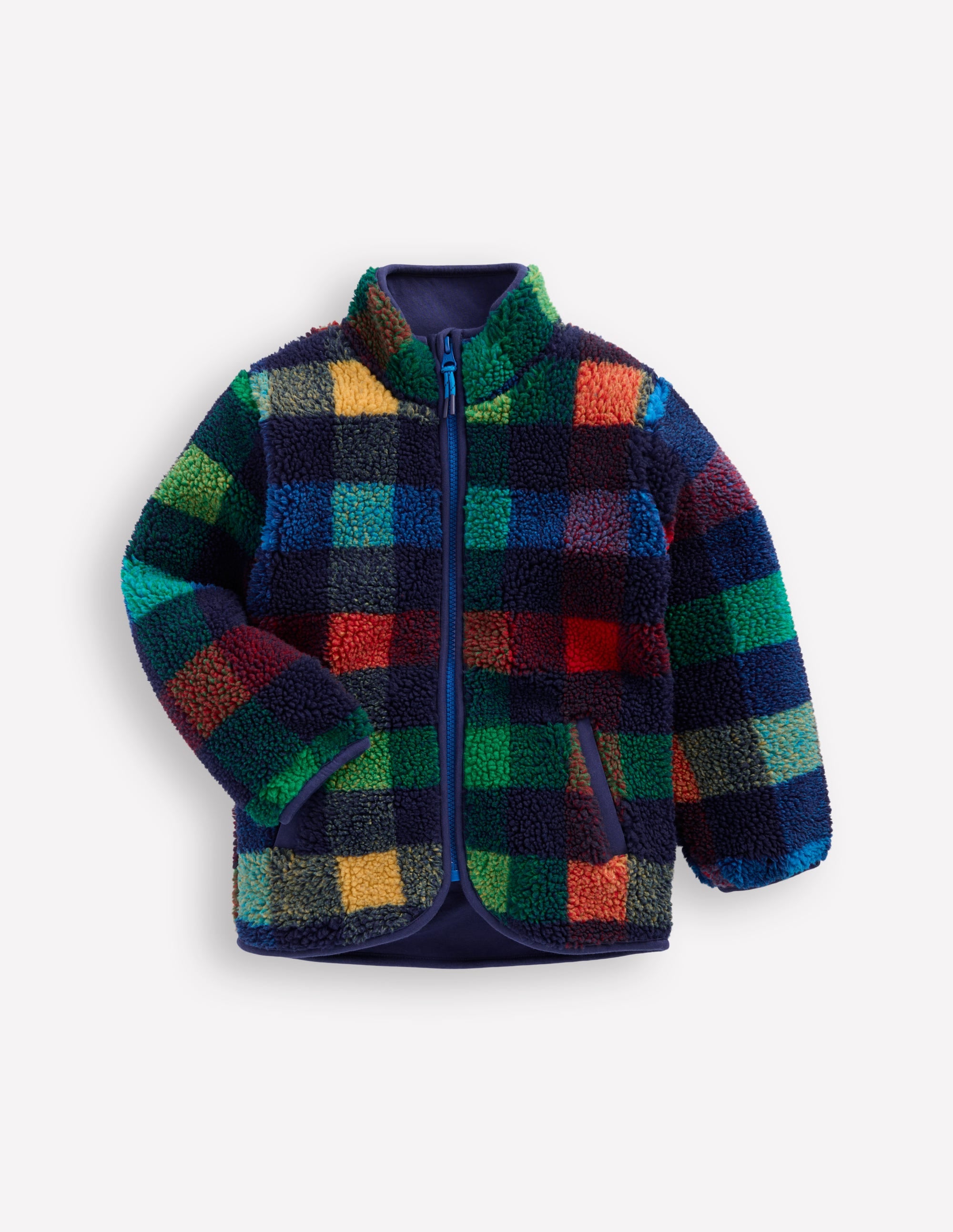 Cosy Borg Jacket-Navy Check - Image 1