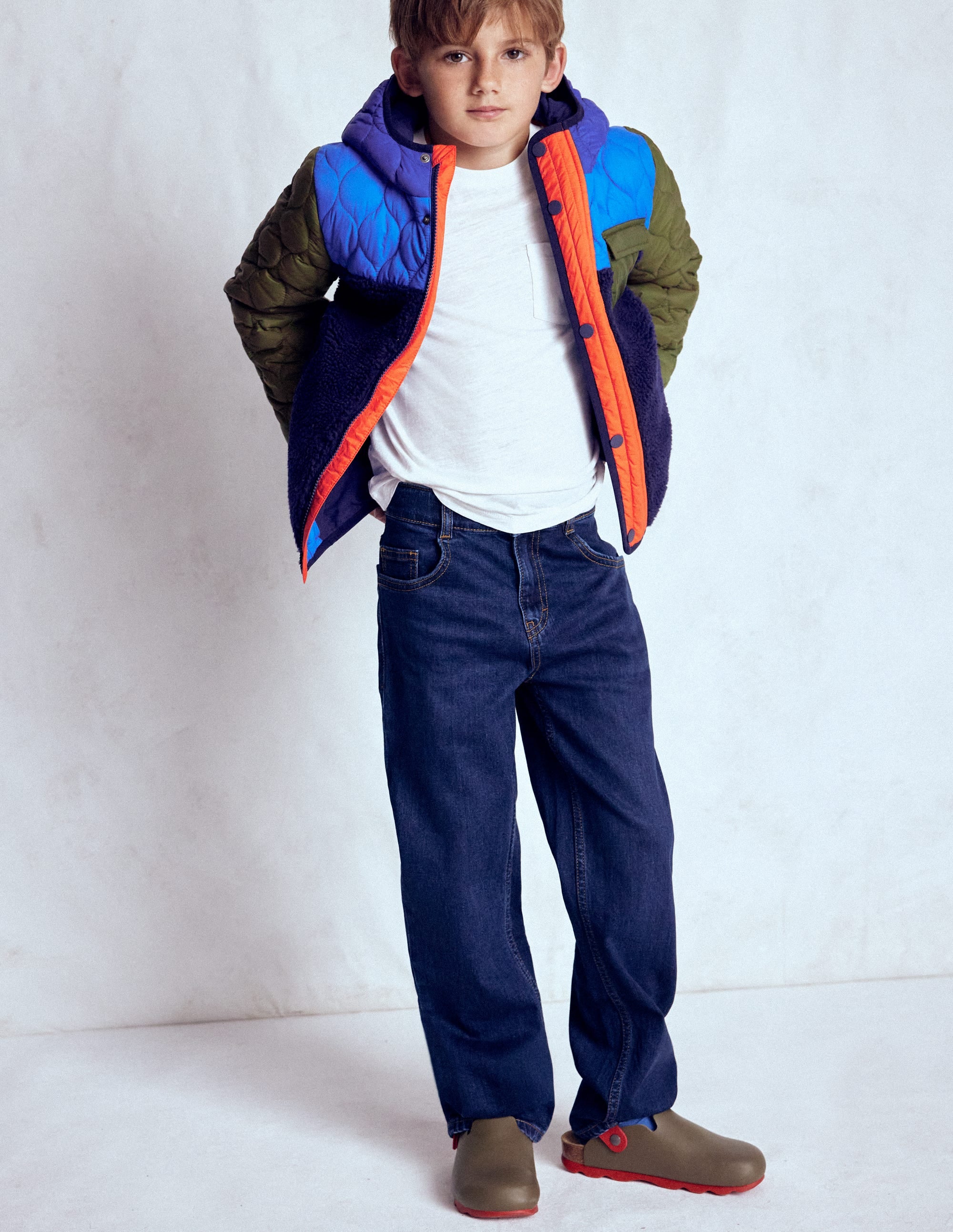Quilted Borg Jacket-Classic Khaki Colourblock - Image 1