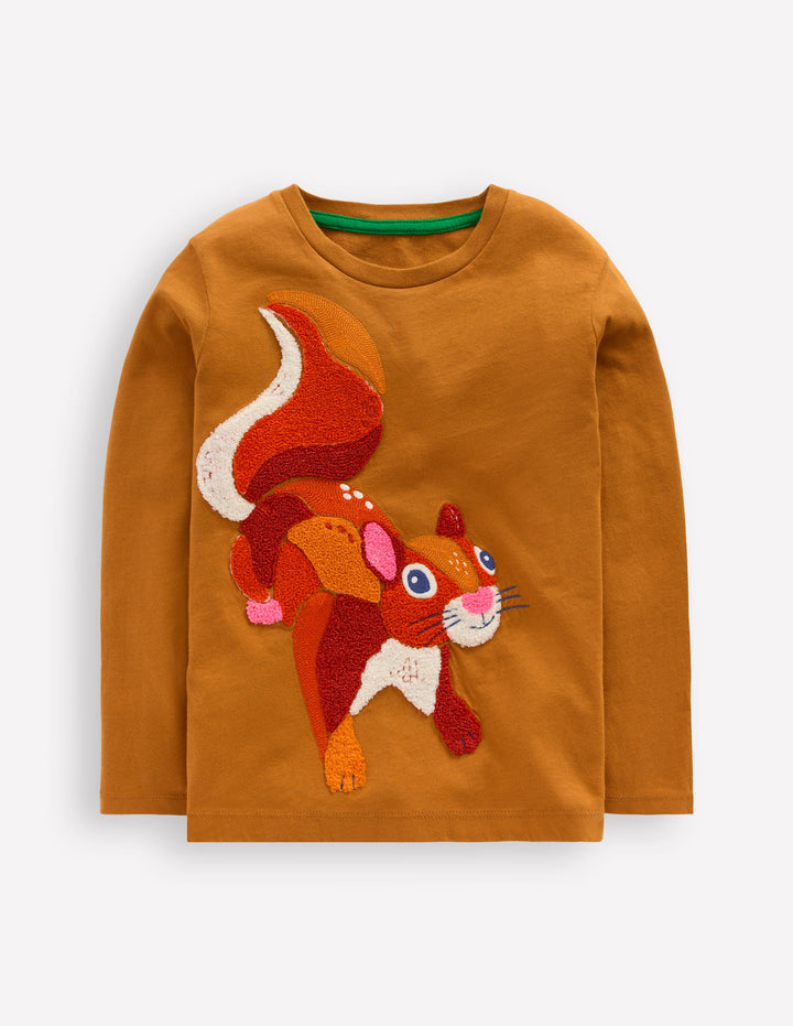 Long Sleeve Bouclé T-shirt-Toffee Brown Squirrel