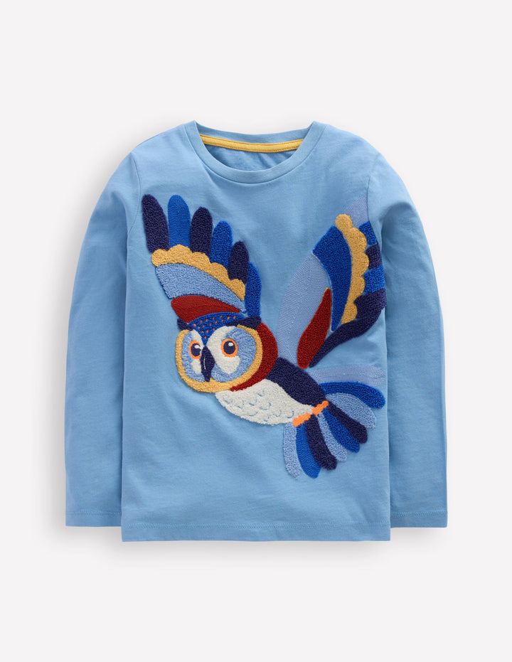Long Sleeve Bouclé T-shirt-Seamist Blue Owl
