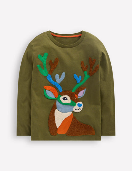 Long Sleeve Bouclé T-shirt-Winter Moss Deer