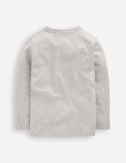 Long Sleeve Printed T-shirt-Grey Marl Space-1