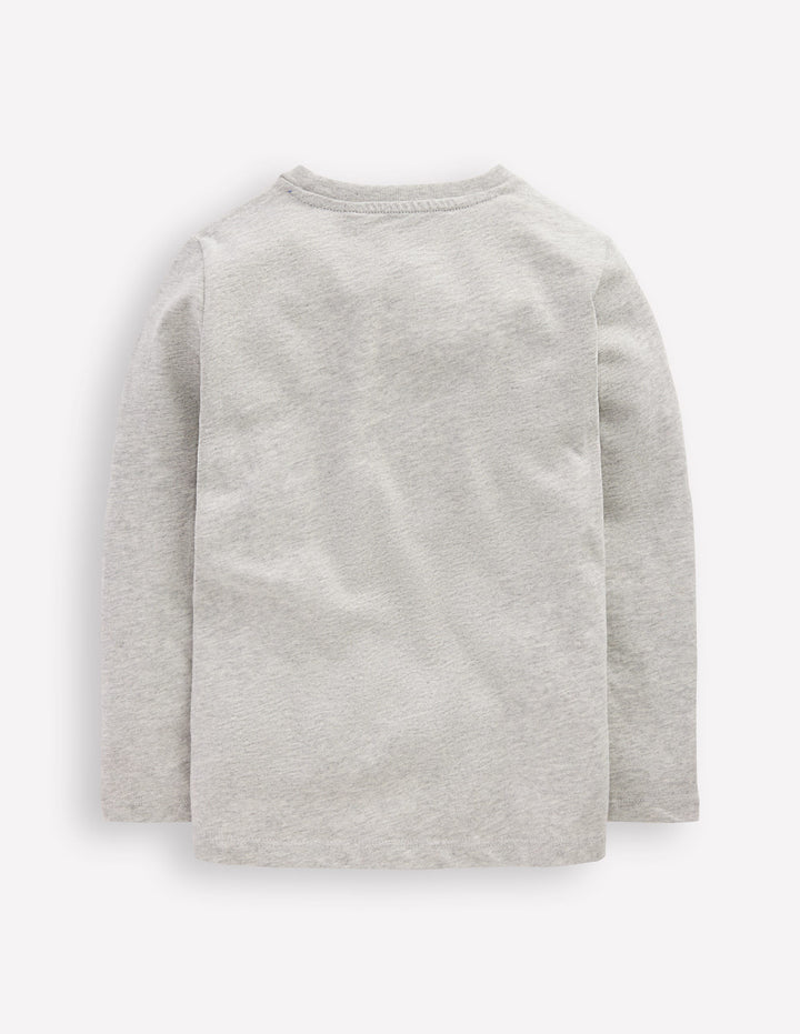 Long Sleeve Printed T-shirt-Grey Marl Space
