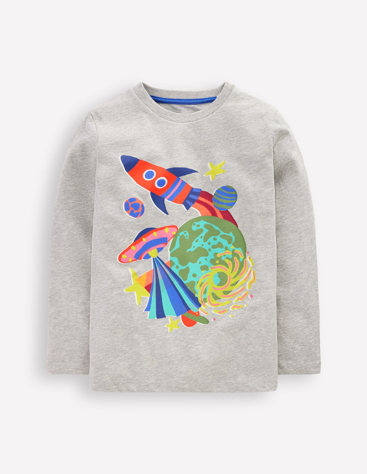 Long Sleeve Printed T-shirt-Grey Marl Space - Image 1
