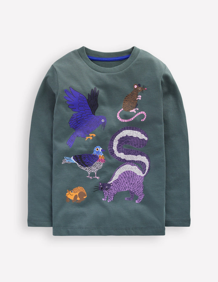 Long Sleeve Printed T-shirt-Smoke Woodland Friends