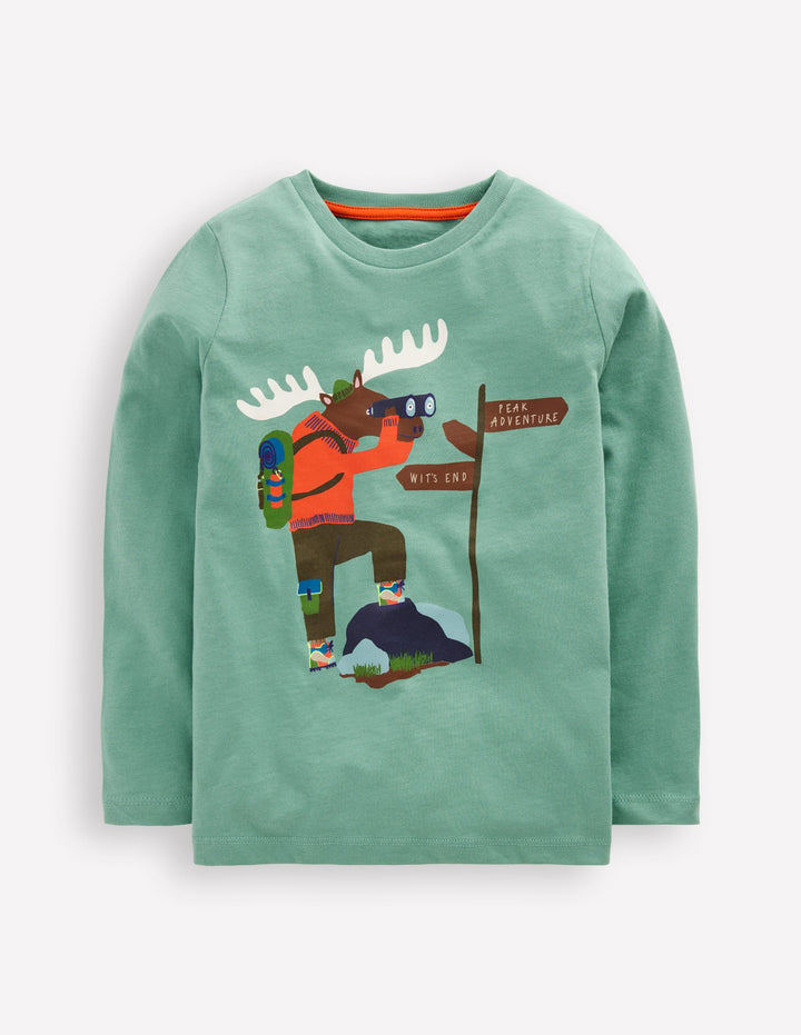 Long Sleeve Printed T-shirt-Oil Blue Moose Explorer