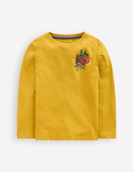 Front & Back Printed T-shirt-Oil Yellow Mountain Animals