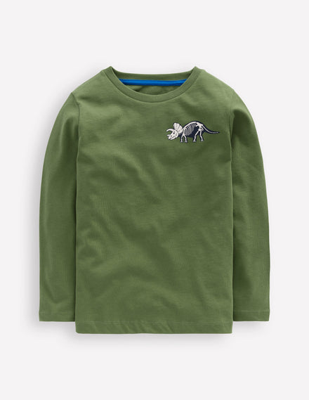 Front & Back Printed T-shirt-Green Volcano Dino