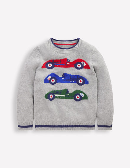 Fun Logo Jumper-Grey Marl Cars