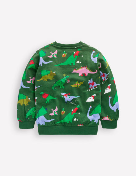Everyday Printed Sweatshirt-Grape Leaf Christmas Dinos