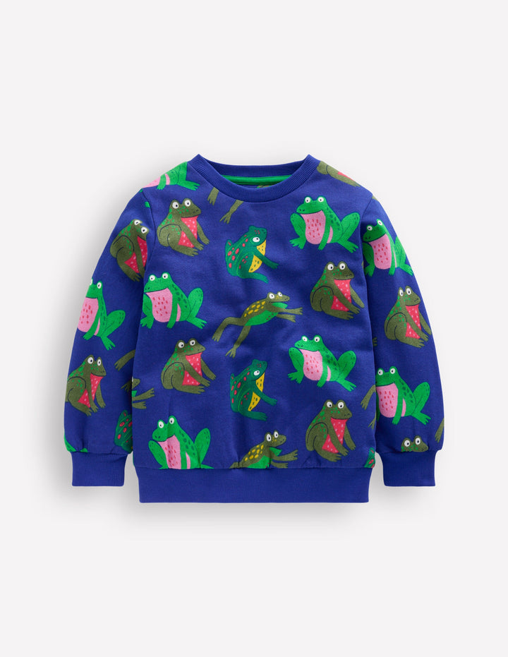 Everyday Printed Sweatshirt-Bright Blue Frogs