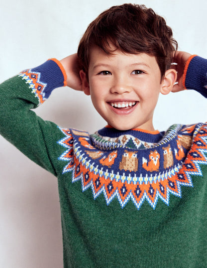 Fair Isle Jumper-Jewel Green Woodland-1
