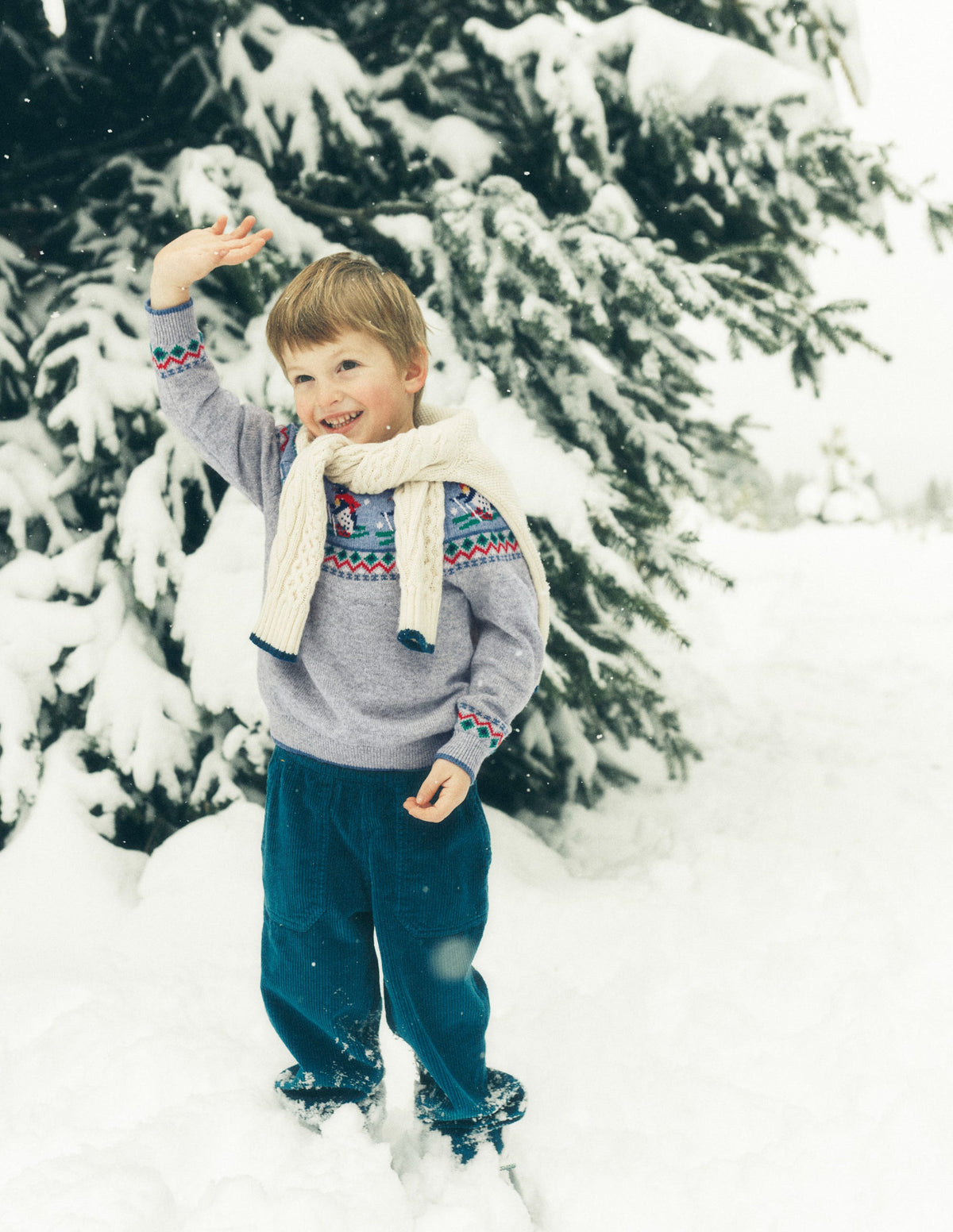Fair Isle Jumper-Grey Marl Skiing Penguins - Image 4