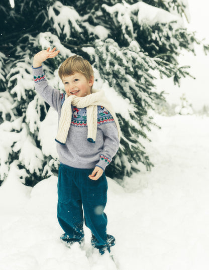 Fair Isle Jumper-Grey Marl Skiing Penguins-1