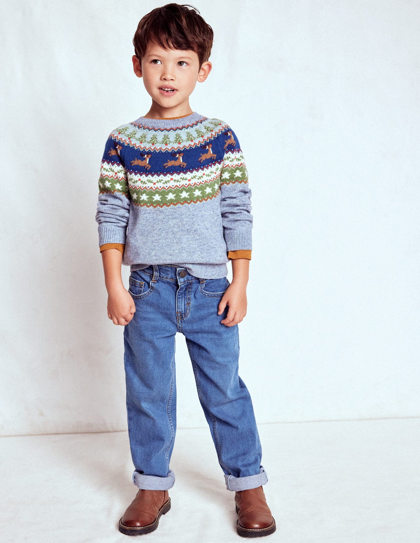 Fair Isle Jumper-Glacier Blue Reindeer