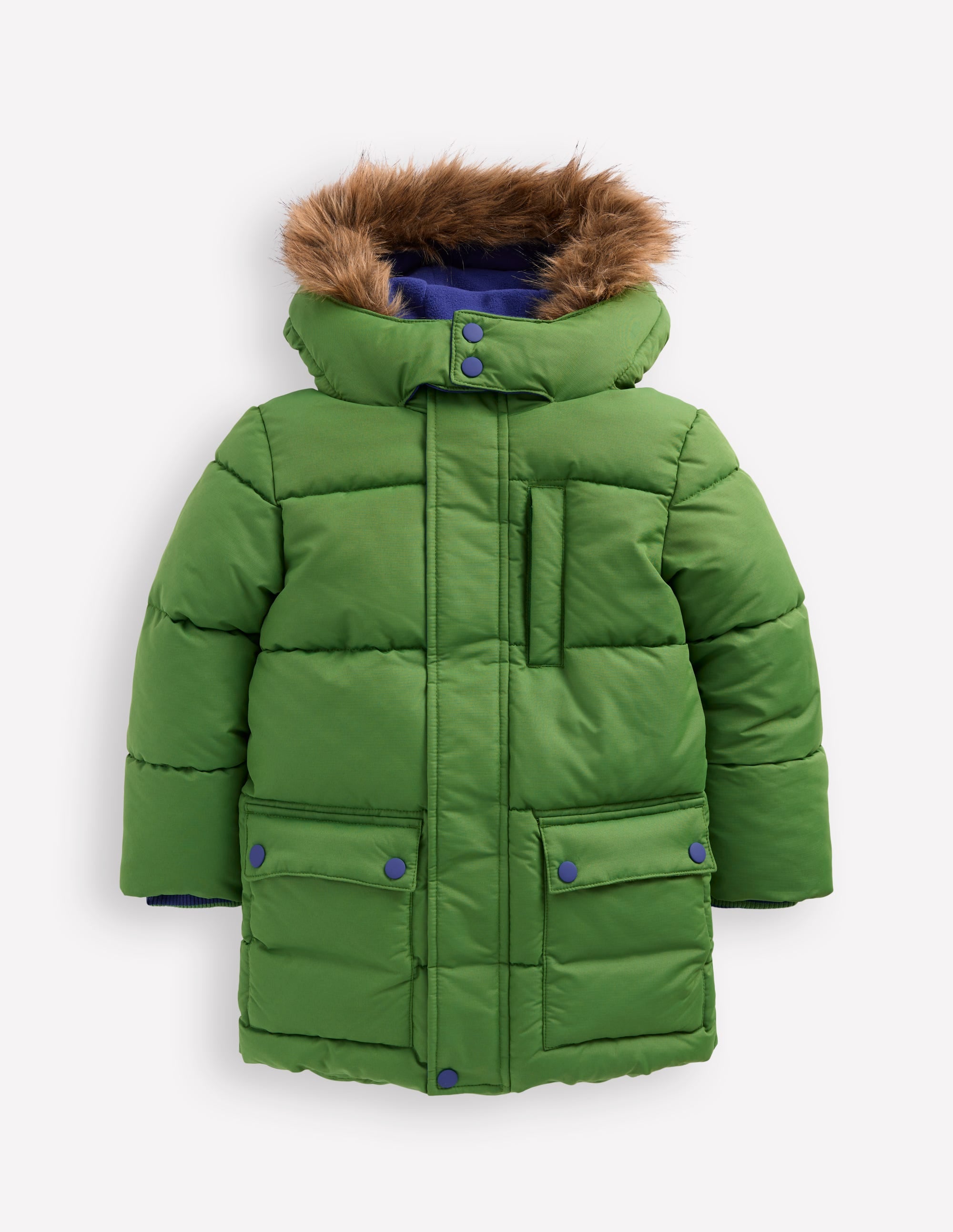 Fleece Lined Padded Coat-Green - Image 1