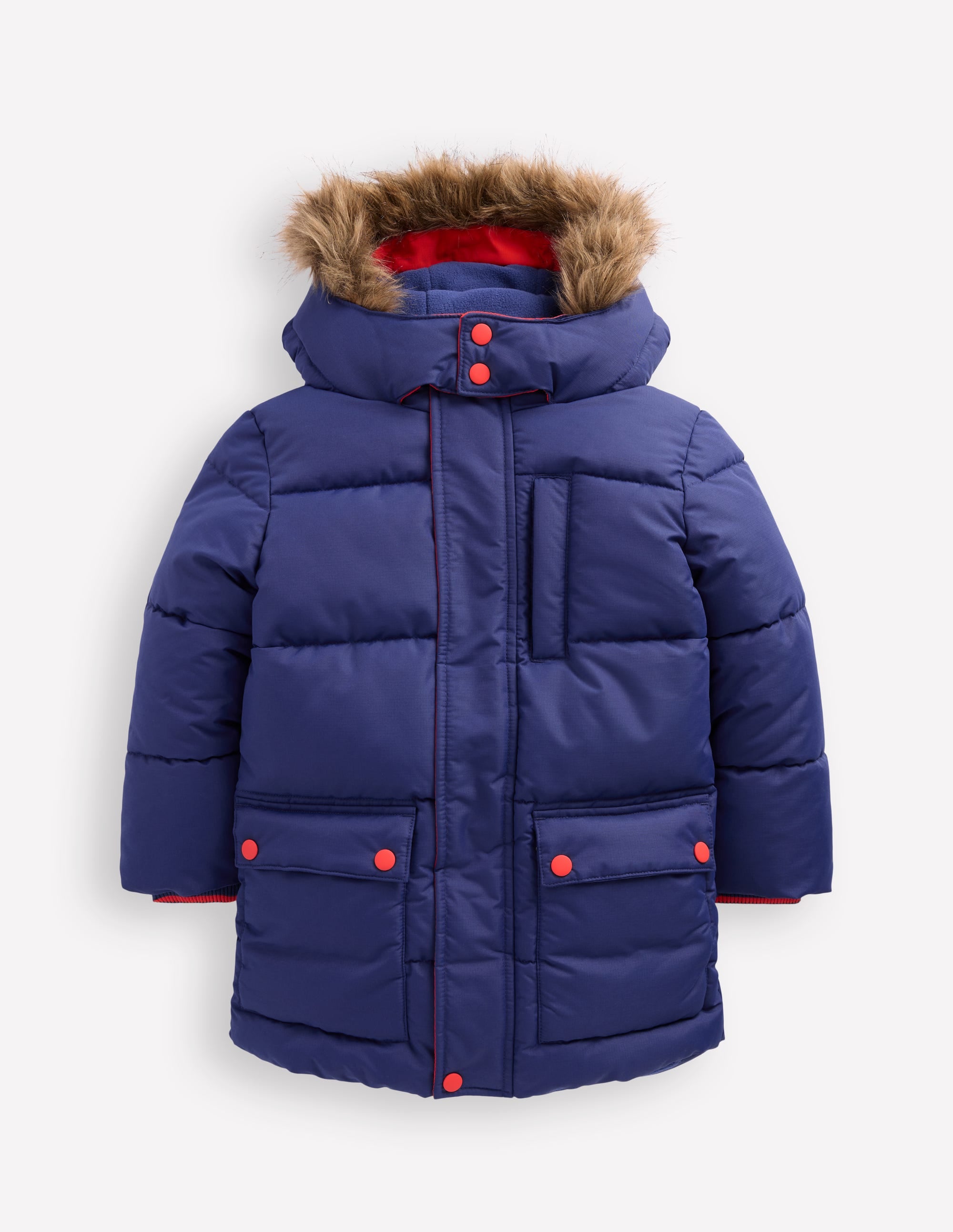 Fleece Lined Padded Coat-Navy - Image 1