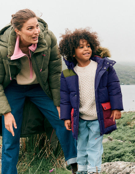 Fleece Lined Padded Coat-Navy Colourblock