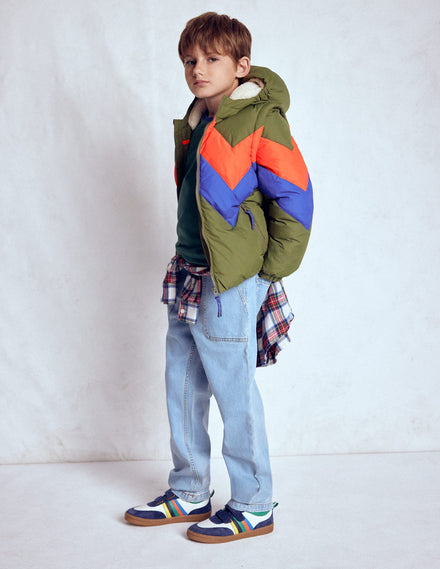 2-in-1 Padded Coat-Chestnut Chevron