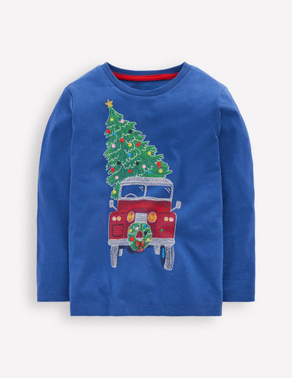 Glow Superstitch T-shirt-Twilight Blue Christmas Car-1