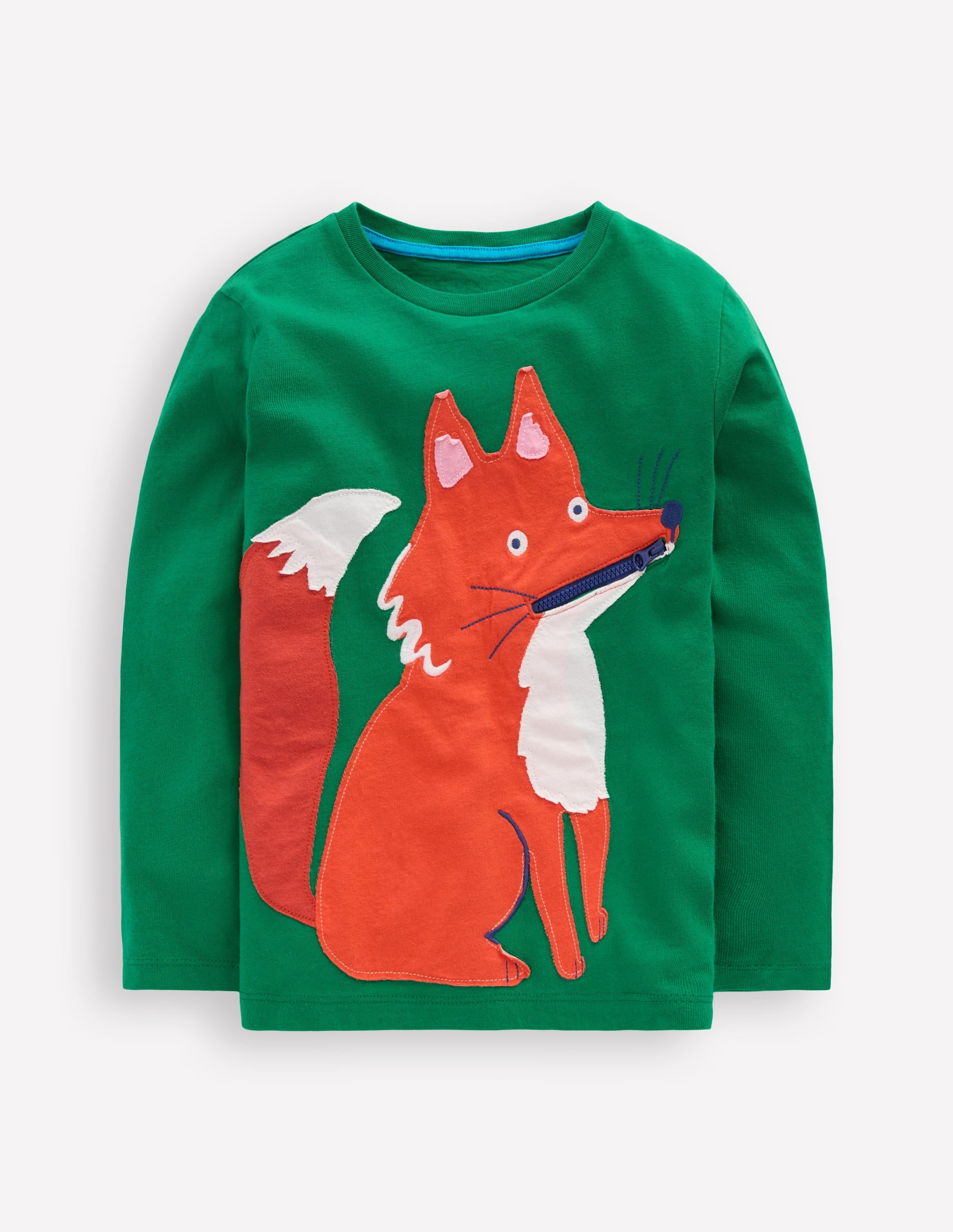 Zip Detail Appliqué T-shirt-Shady Green Fox - Image 1