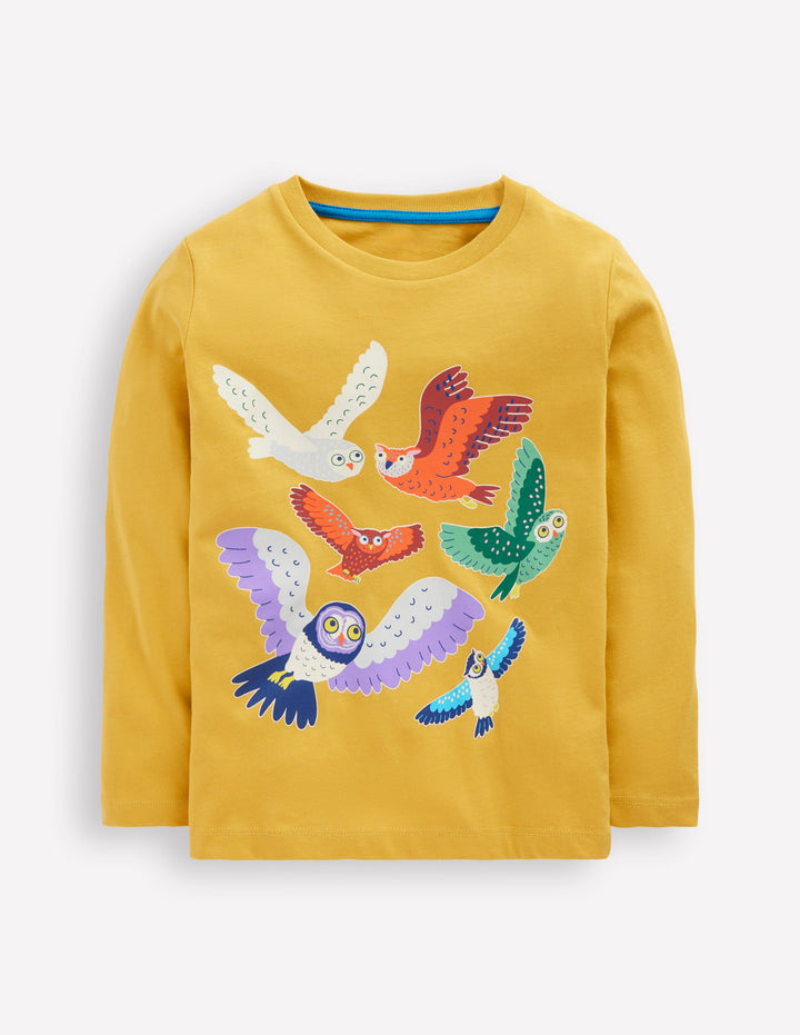 Long Sleeve Glow T-shirt-Canary Yellow Owls