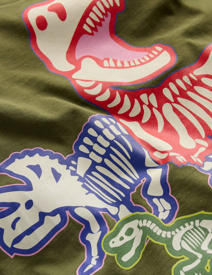 Long Sleeve Glow T-shirt-Winter Moss Dino Skeletons-3
