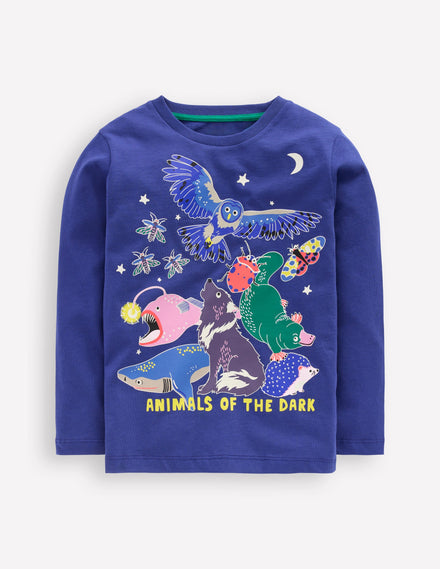 Long Sleeve Glow T-shirt-Medieval Animals of the dark