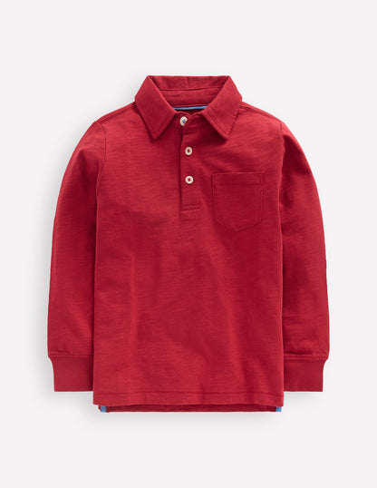 Long Sleeve Slub Polo-Red Liquorice-3
