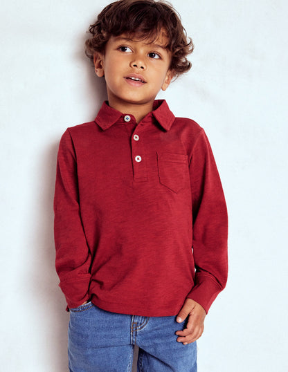 Long Sleeve Slub Polo-Red Liquorice-1
