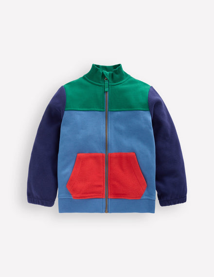 Cosy Fleece Zip Through-Blue River Colourblock