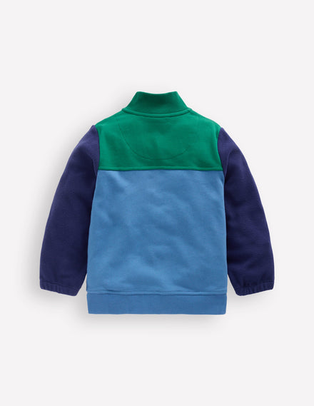 Cosy Fleece Zip Through-Blue River Colourblock